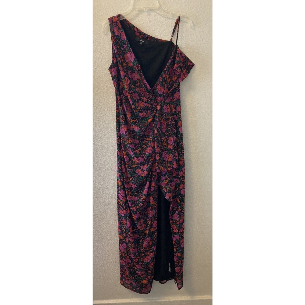 Lulus Maxi Dress With A Flourish Black Floral Twist Front Women's XS